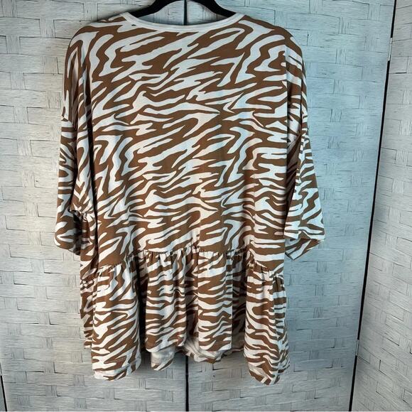 ASOS tunic top zebra print brown white ruffle feminine bohemian animal print - Picture 2 of 9